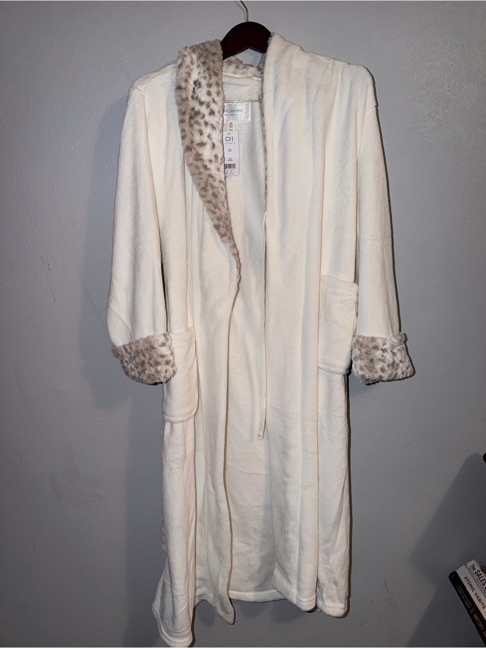 Midnight by Carole Hochman Cream Hooded Robe with Leopard Trim